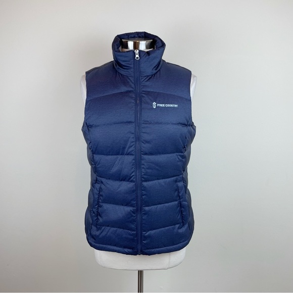 Free Country Solid Blue Waterfowl Feathers Down Puffer Vest Full Zip Medium - Picture 1 of 9